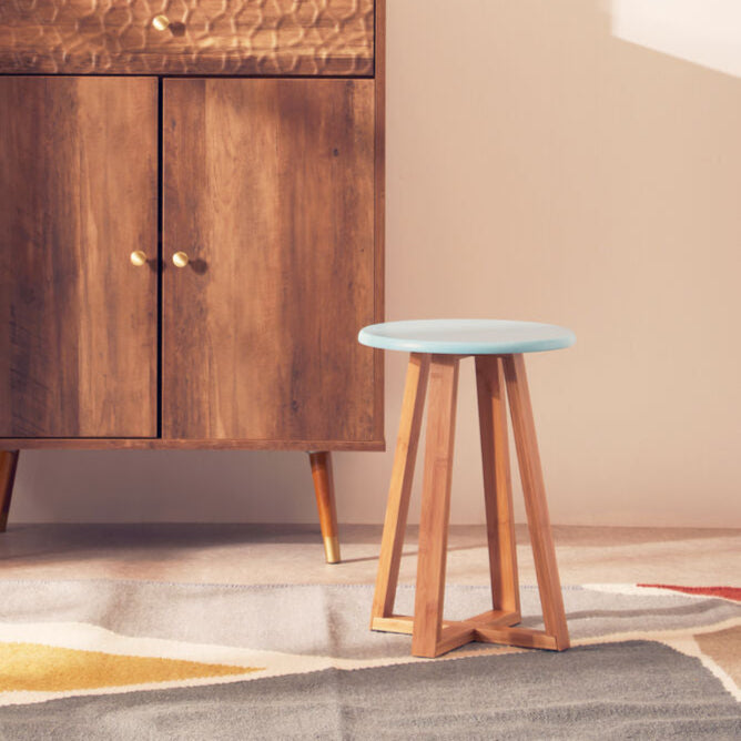 Viborg Blue Bamboo Round Stool