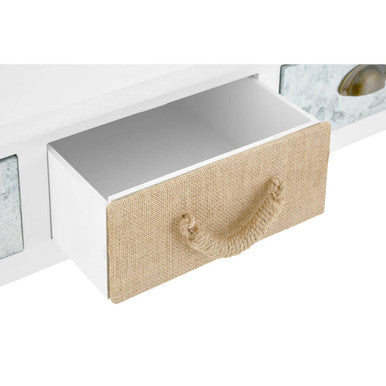 White Coastal Pinewood Console Table with Mix Material Drawer Fronts, Weymouth