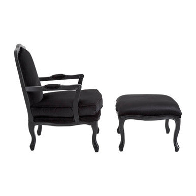 Rococo Black Shiny Velvet Chair And Footstool