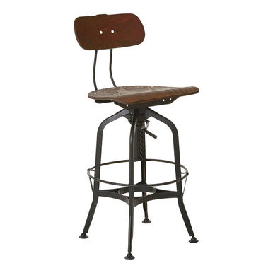 New Foundry Adjustable Wooden Seat Bar Stool