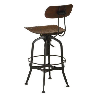New Foundry Adjustable Wooden Seat Bar Stool