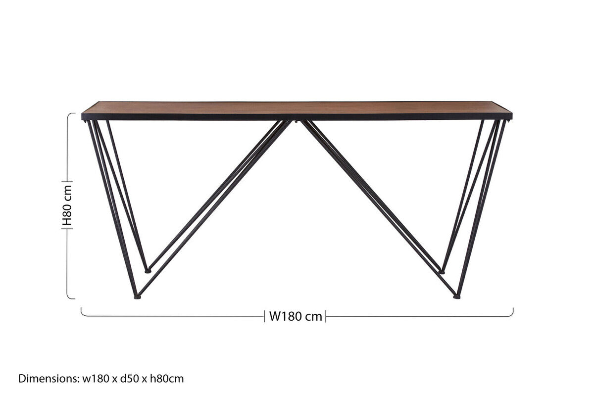 Brown Wood Top Console Table with Black Iron Legs, New Foundry