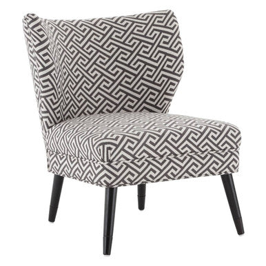 Patterned chair with black legs on a white background