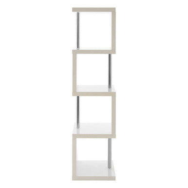 White bookshelf with three shelves on a white background