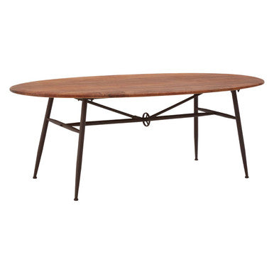 Wooden table with metal legs on a white background