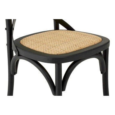 Lyon Black Oak Wood and Rattan Dining Chair