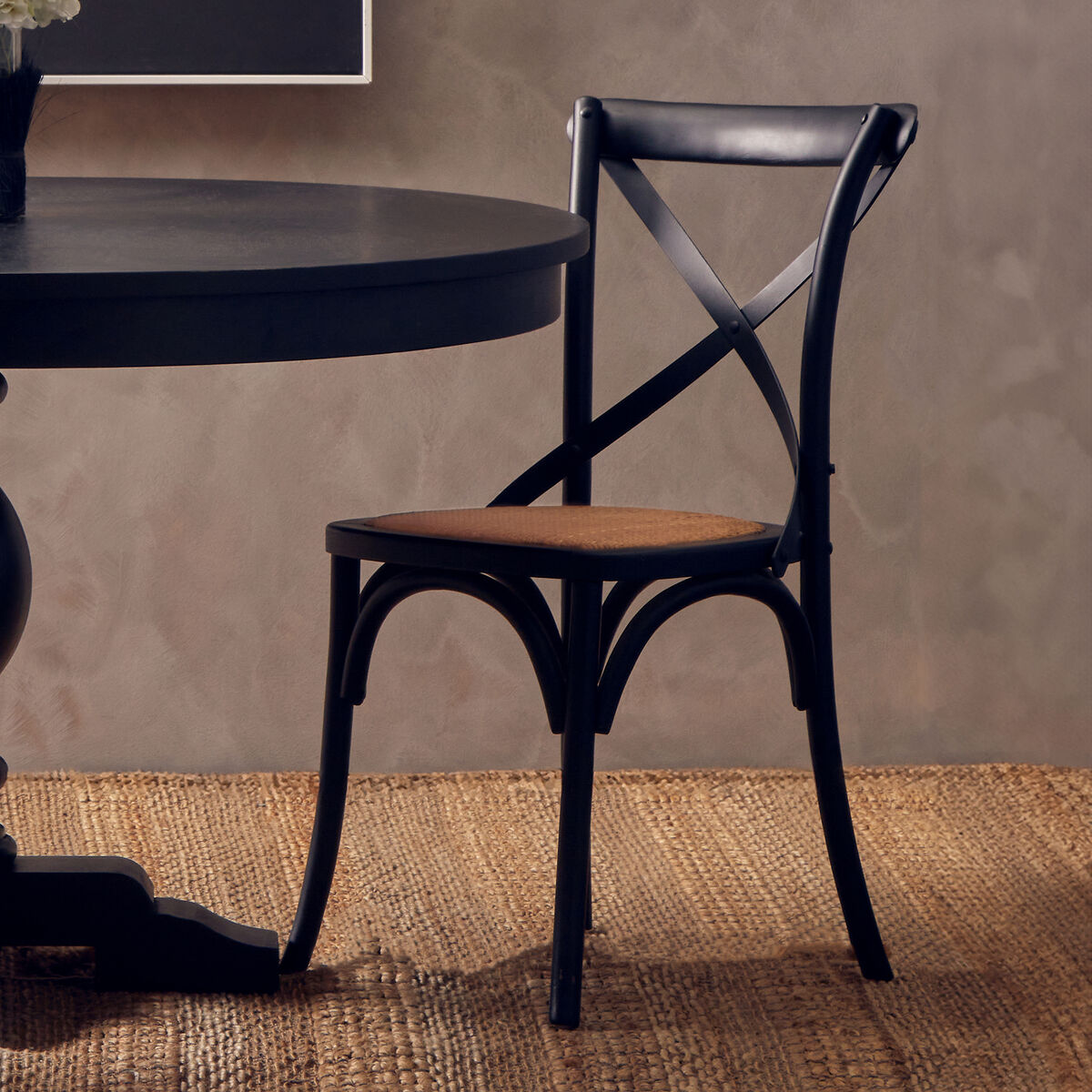 Lyon Black Oak Wood and Rattan Dining Chair