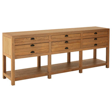 Lyon Washed Grey Oak Wood Console Table with Drawers