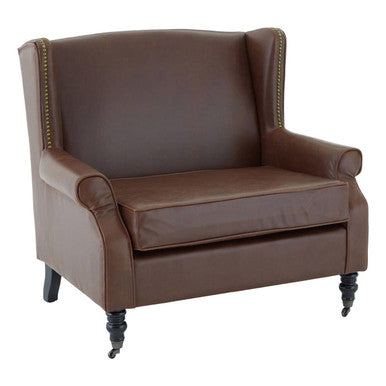 Fulham Brown Leather Effect Wing Armchair - image 4