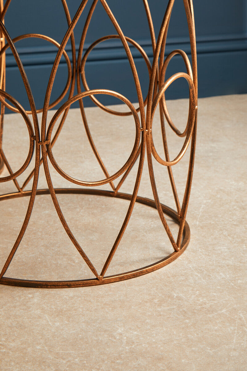 Set of 2 Antique Finish Frame Side Tables with Round Mirrored Top, Avantis