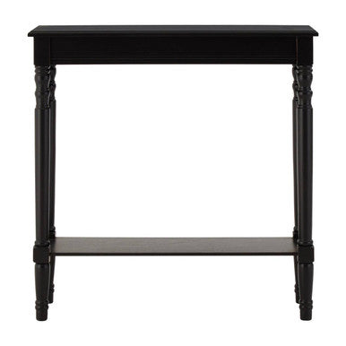 Black side table with a shelf on a white background