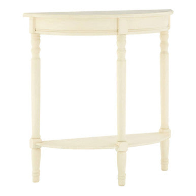 White Pine Wood Ivory Rounded Console Table, Heritage