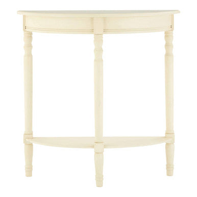 White Pine Wood Ivory Rounded Console Table, Heritage