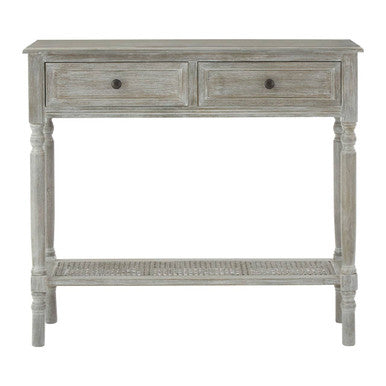 Vintage-style side table with two drawers on a white background