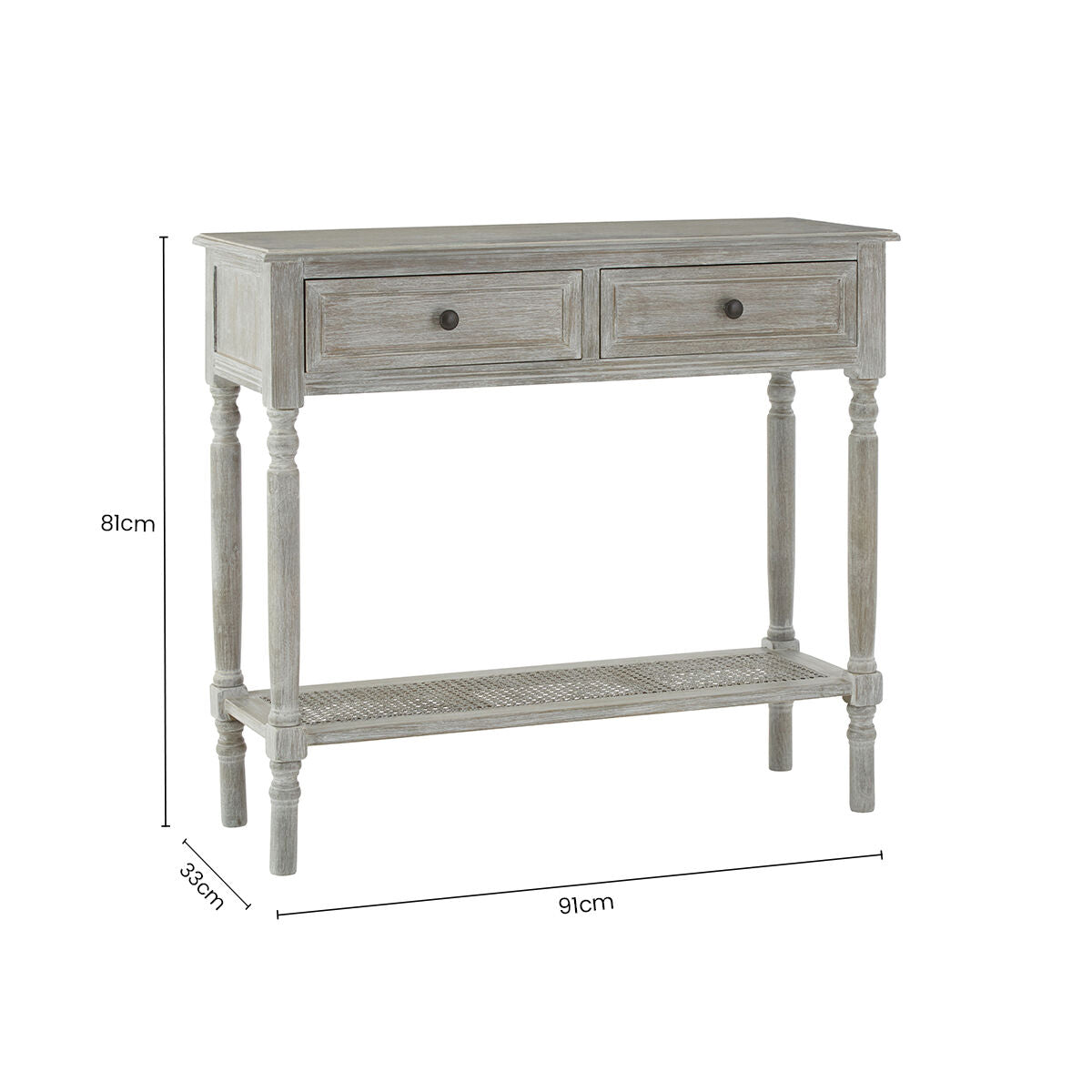 Grey Wash Pine Wood 2 Drawer Rectangular Console Table, Heritage