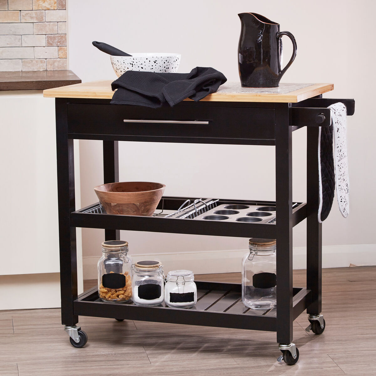 Harlow Glenn Wide Kitchen Trolley with Granite Top - image 2