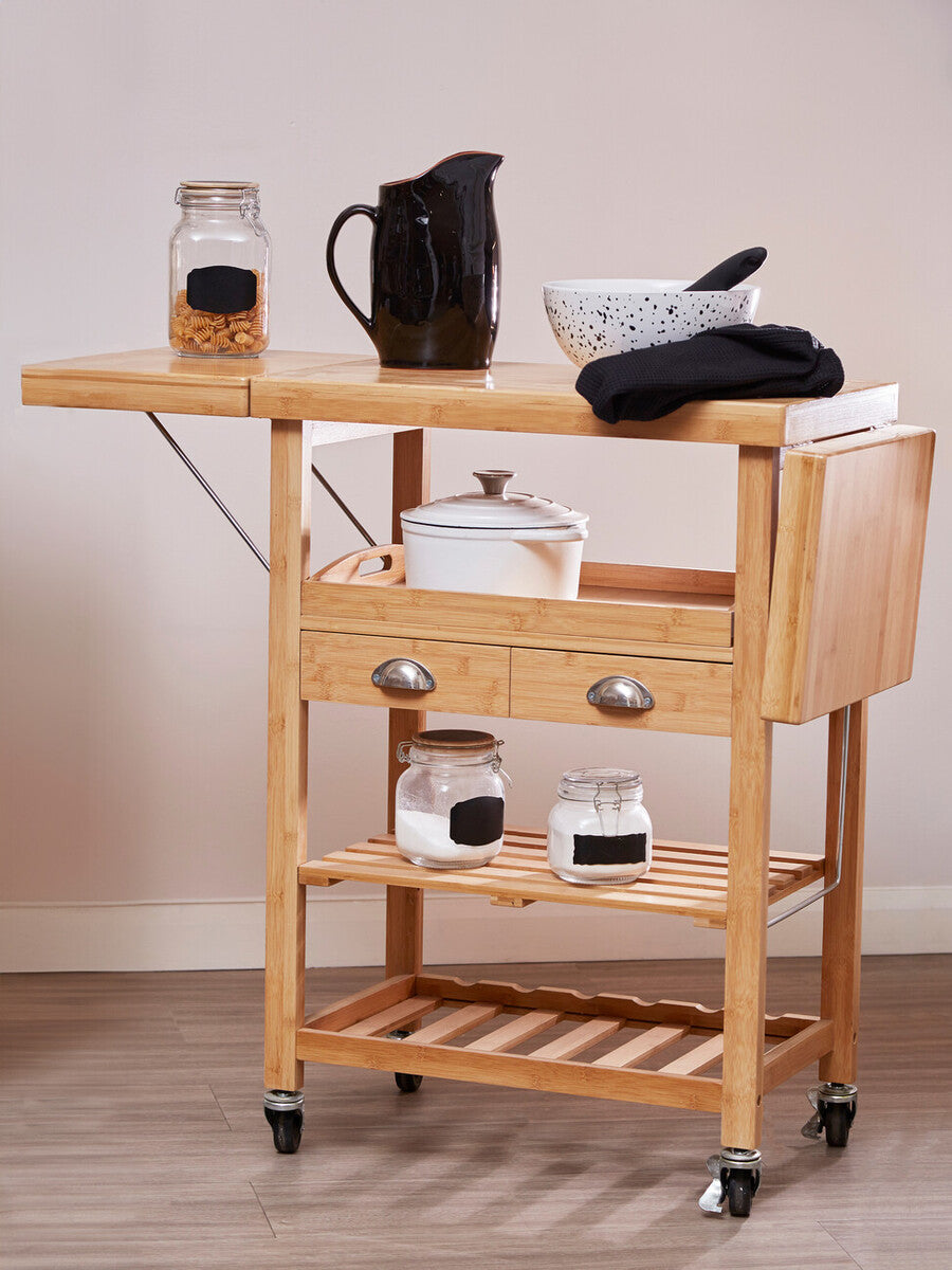 Natural Kitchen Trolley with Drawers and Shelves | Harlow