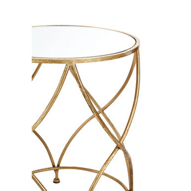 Round White Mirror Tops Nesting Side Tables with Gold Curved Metal Leg, Marcia