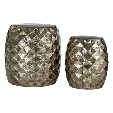 Reza Set of 2 Silver Finish Textured Stools and Tables