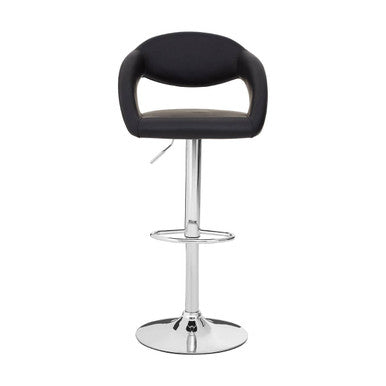 Black bar stool with chrome base on a white background