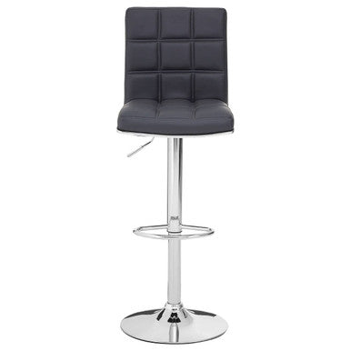 Black bar stool with a chrome base on a white background