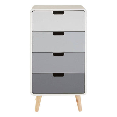 Four-drawer cabinet with two white drawers and two gray drawers on a white background