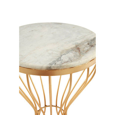 Templar White Marble Pinched Base Iron Table