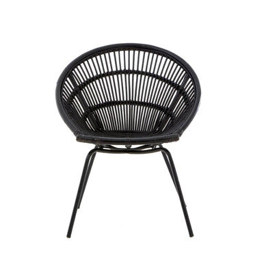 Black woven chair with metal legs on a white background