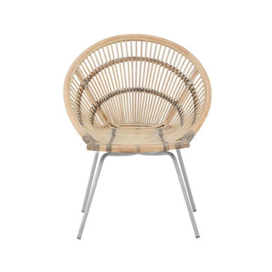 Wicker chair with metal legs on a white background