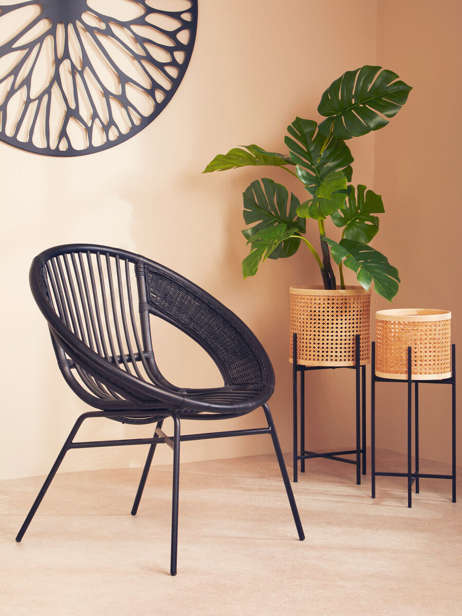 Lagom Black Natural Rattan And Iron Black Chair