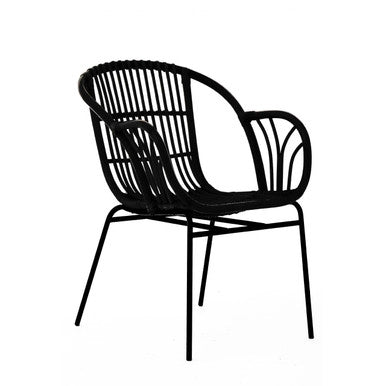 Lagom Black Natural Rattan Chair With Raised Sides