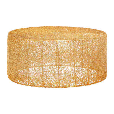 Round woven ottoman on a white background