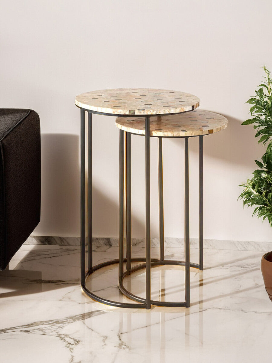 Halle Set of Two Mother Of Pearl Nesting Side Tables - image 8