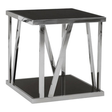 Ackley Silver Square Side Table With Black Glass