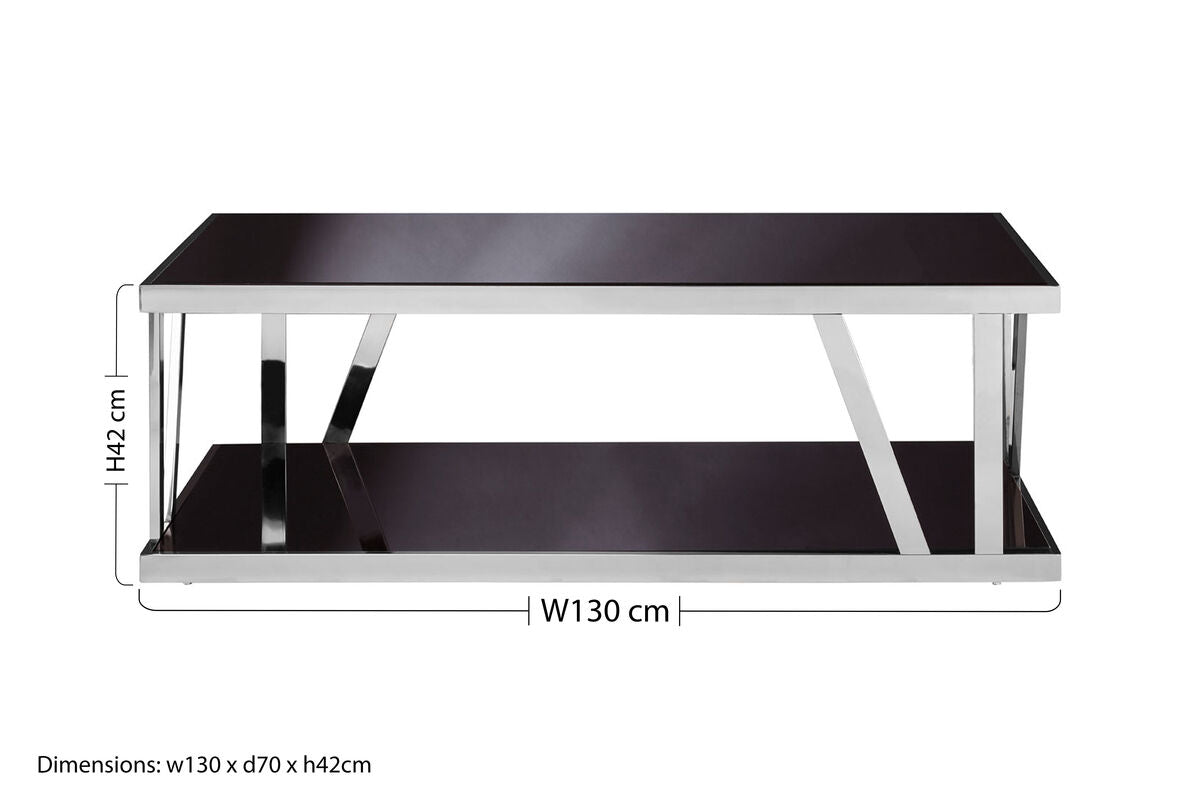Ackley Silver Coffee Table With Black Glass