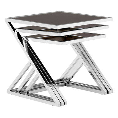 Ackley Silver Set Of 3 Nesting Tables With Black Glass - image 2