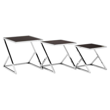 Ackley Silver Set Of 3 Nesting Tables With Black Glass - image 6