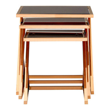 Ackley Rose Gold Finish Set Of 3 Nesting Tables With Black Glass
