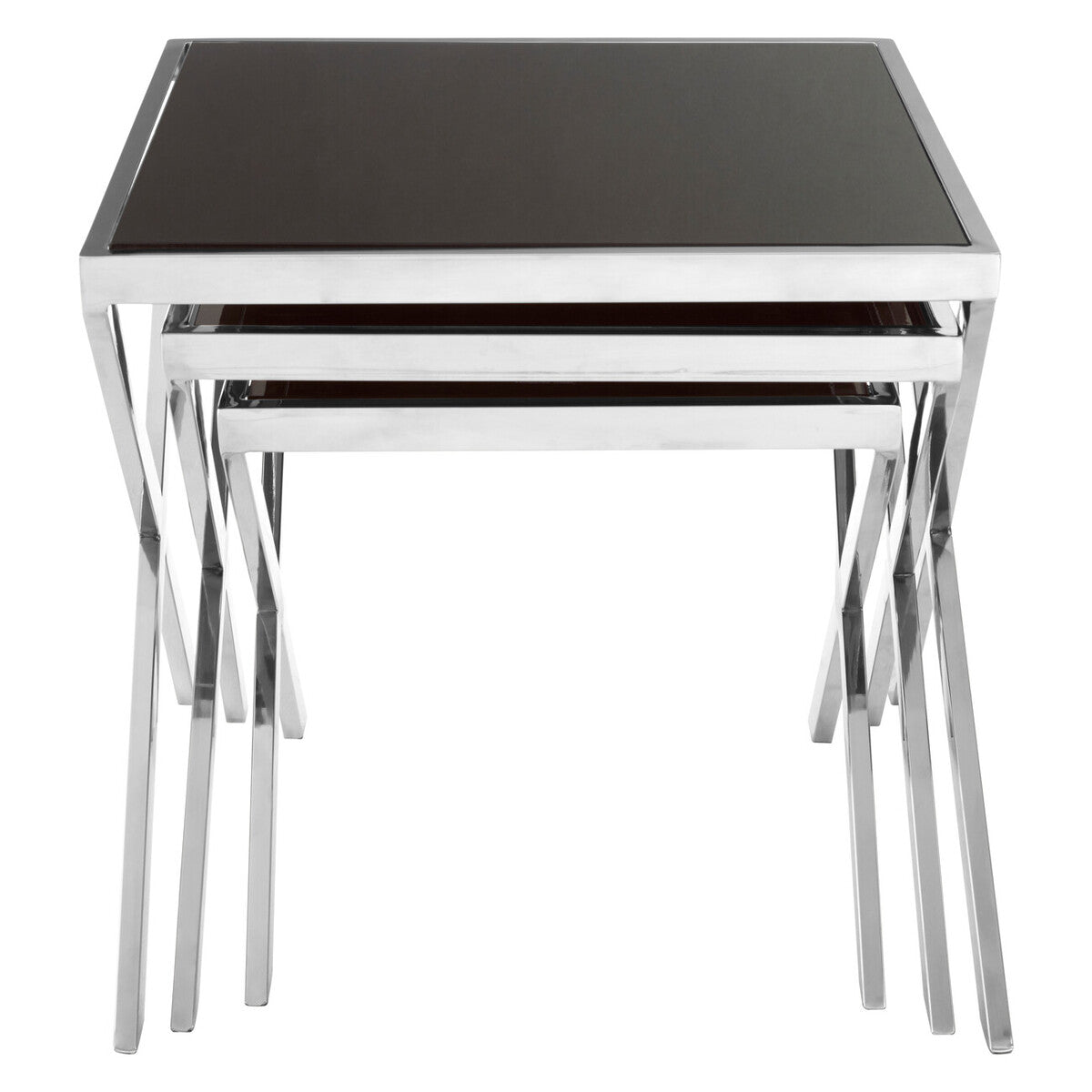 Ackley Nest of 3 Chrome Tables with Black Glass