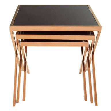 Ackley Rose Gold Set Of 3 Nesting Tables With Black Glass - image 1