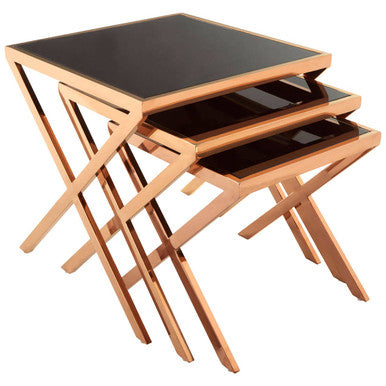 Ackley Rose Gold Set Of 3 Nesting Tables With Black Glass - image 2