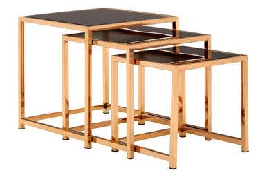 Ackley Set Of 3 Gold Frame Nesting Tables With Black Glass