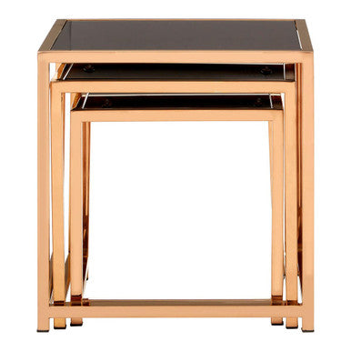 Ackley Set Of 3 Gold Frame Nesting Tables With Black Glass