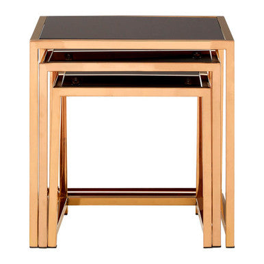Ackley Set Of 3 Gold Frame Nesting Tables With Black Glass