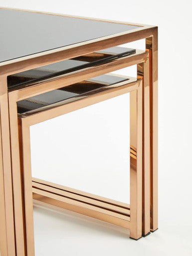 Ackley Set Of 3 Gold Frame Nesting Tables With Black Glass