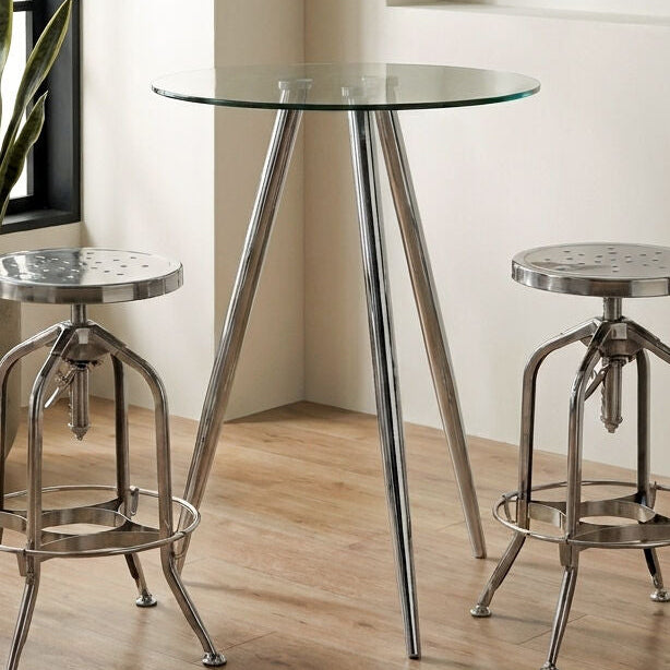 Silver Round Glass Top Bar Table with Chrome Legs | Barton