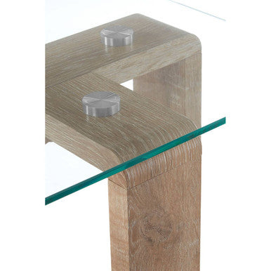 Barton Glass Side Table with Wood Effect Legs
