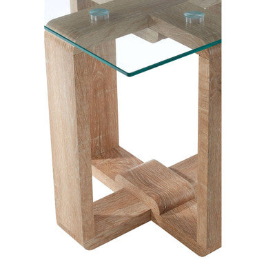 Barton Glass Side Table with Wood Effect Legs