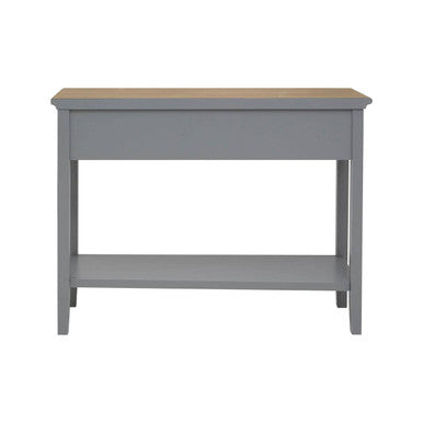 Natural Wooden Top and Grey Wooden Frame Console Table with 2 Drawers and Metal Ring Handles, Henley