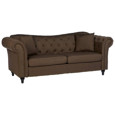 Brown sofa with tufted backrest on a white background
